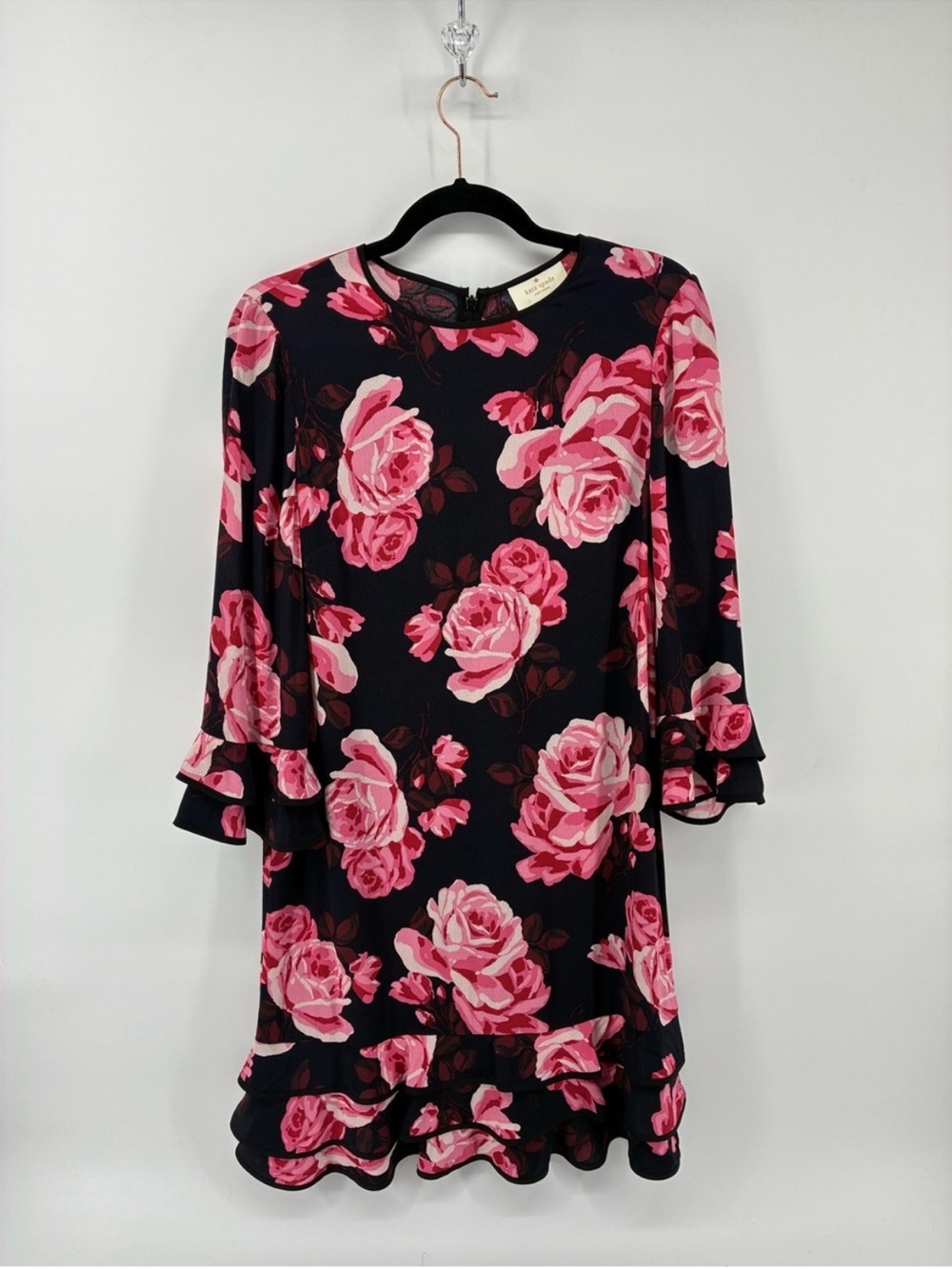 kate spade Black Dress with Bold Pink Rose Print